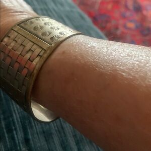 Wide Woven-Pattern Silver Cuff Bracelet